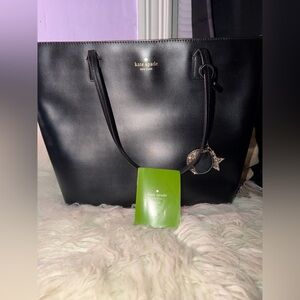 Kate Spade Black Leather Tote bag with moon and star charm
